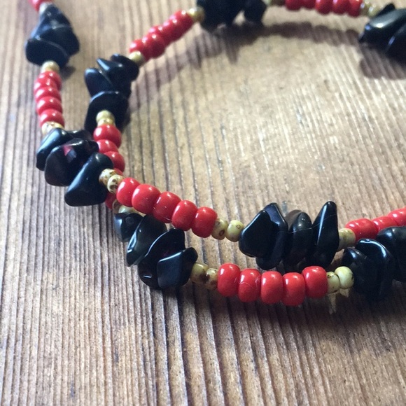 Men's Necklace, 18 Inches Long, Red and Black Nuggets /Handmade Men's Necklace - Picture 9 of 12